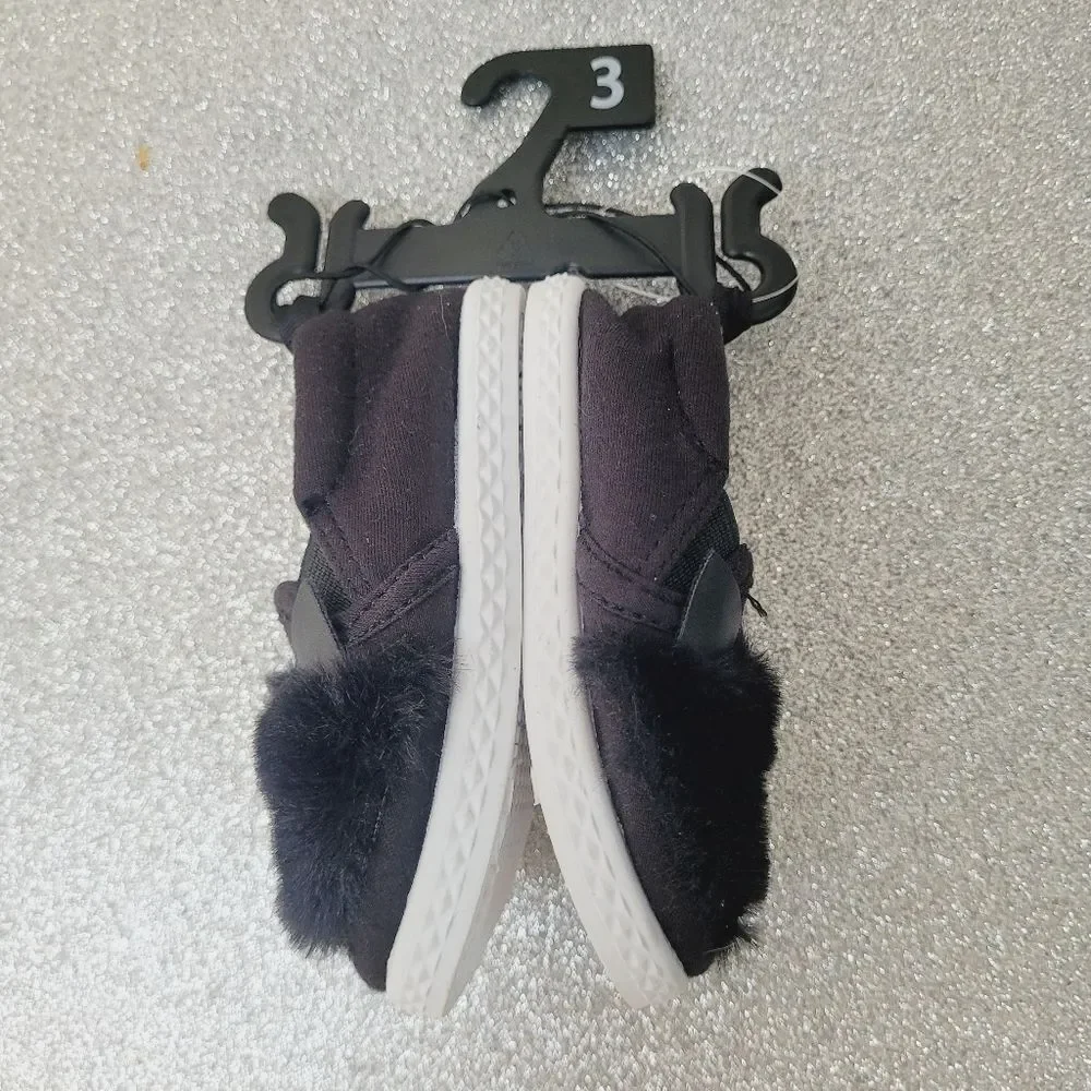 Wonder Nation Black Kitty Cat Furry Slip On Shoes Baby Girl Size 3 New